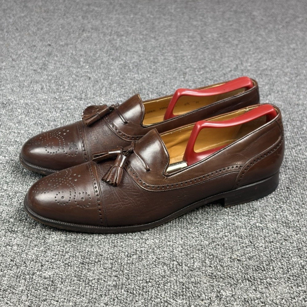 Mezlan Havana Tassel Loafers Brown Leather Brogue Cap Toe Dress Shoes 8.5M